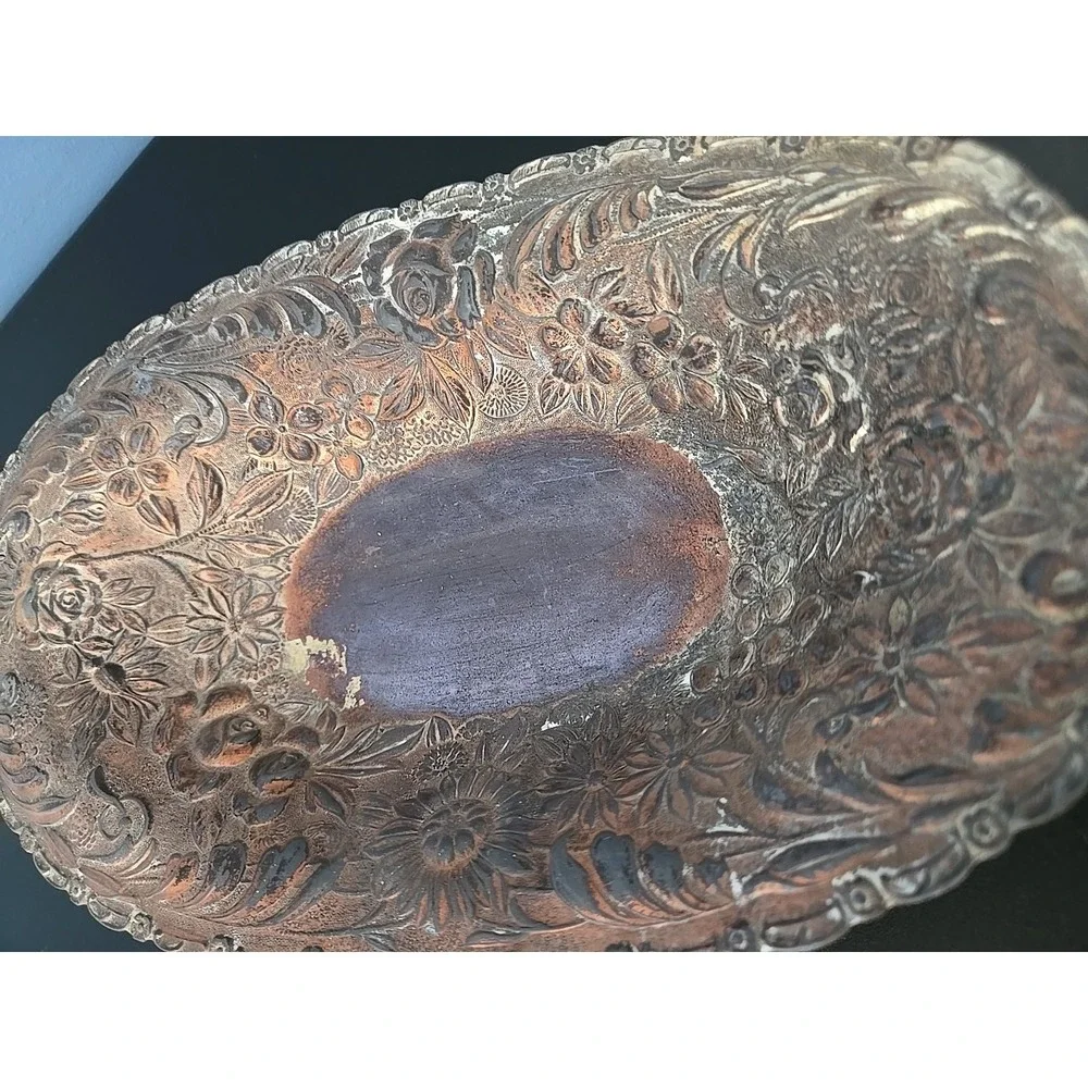 Antique Silver Gold Copper Tone Bowl 9.5